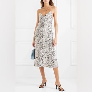 Reformation Kat Open-Back Snake-Print Crepe De Chine MIDI Dress in Ecru